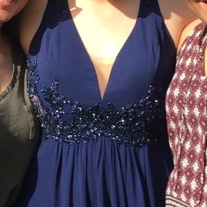 Navy Blue Long Prom Dress Gown by Faviana Size 16
